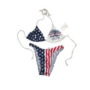 Vintage 1995 Budweiser Bikini USA Flag Stars Stripes NWT 90s Size 9/10